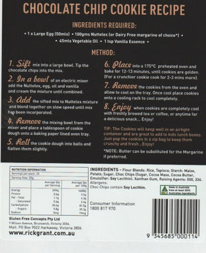Choc Chip Cookie Mix — back of pack recipe and nutrition