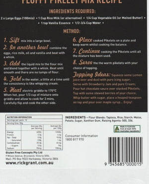 Fluffy Pikelet Mix — back of pack recipe and nutrition