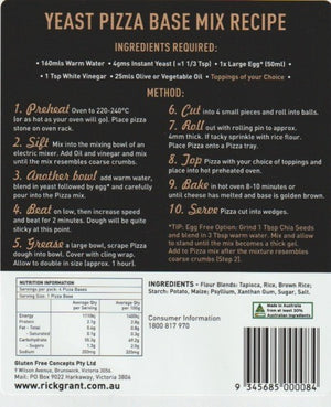 Pizza Base Mix — back of pack recipe and nutrition