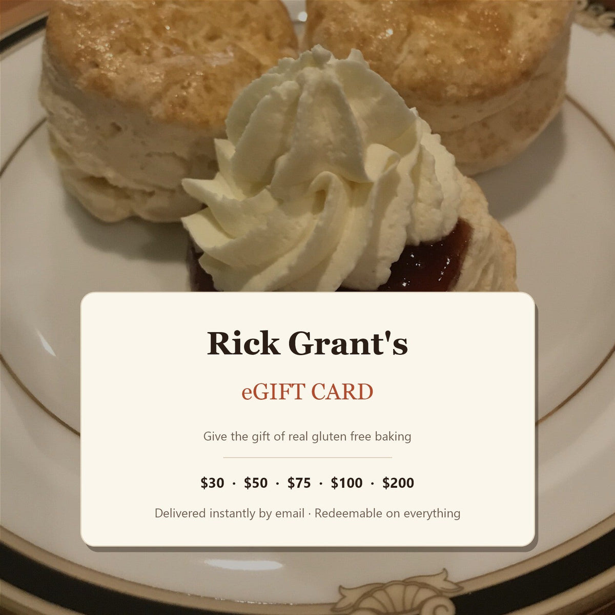 Rick Grant's eGift Card — give the gift of real gluten free baking